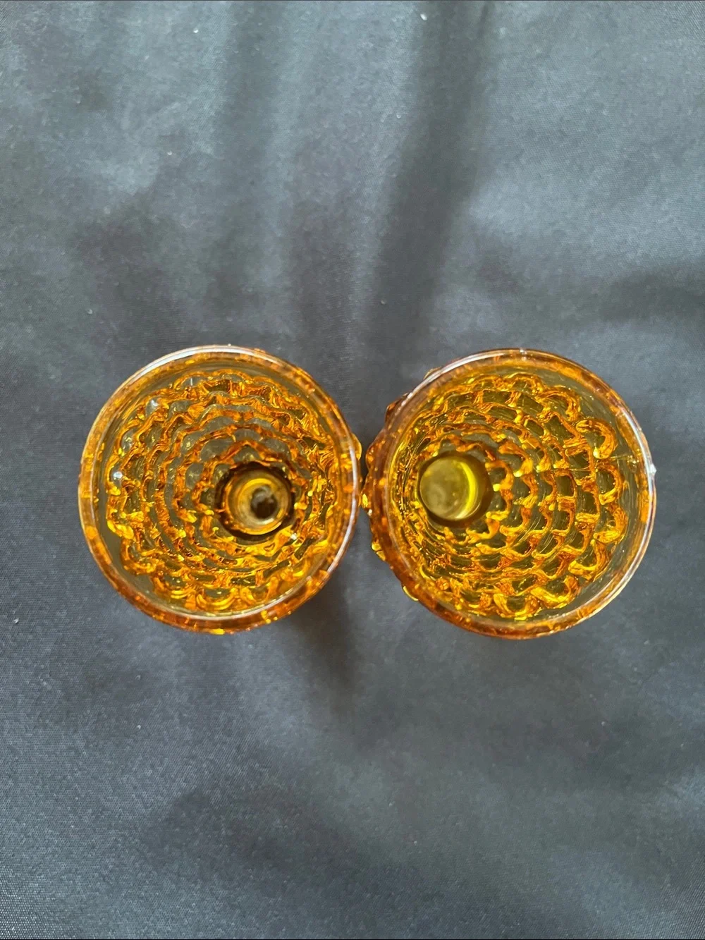 Pair Vtg Amber Glass Hobnail Shot Or Cordial Glasses MCM Bar Taiwan *READ*
